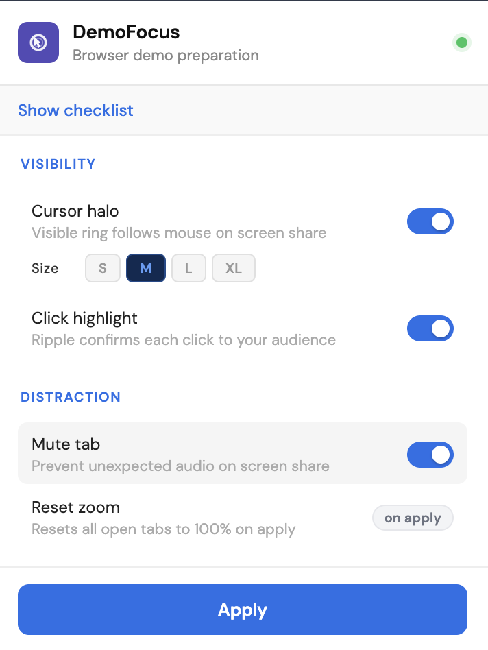 DemoFocus extension UI