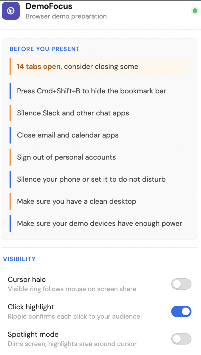 DemoFocus extension UI